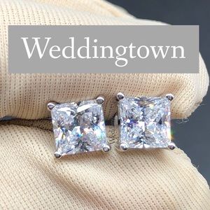 Silver S925 2 ct Princess cut studs earrings